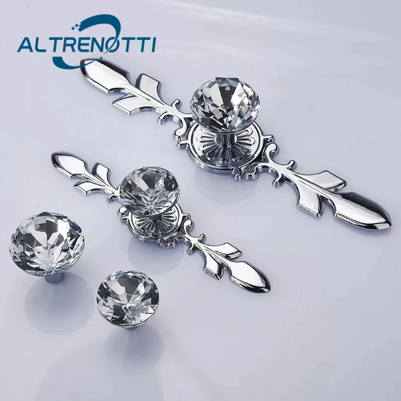 

Furniture Cabinet Vintage Crystal Diamond Handle Home Closet Dresser Door Pull Zinc Metal Wardrobe Drawer Kitchen Cupboard Knob