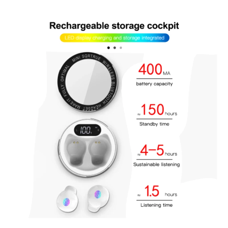 

Ultra Mini Wireless Earphone Small Bluetooth Headset Press Control Earbud with LED Power Display