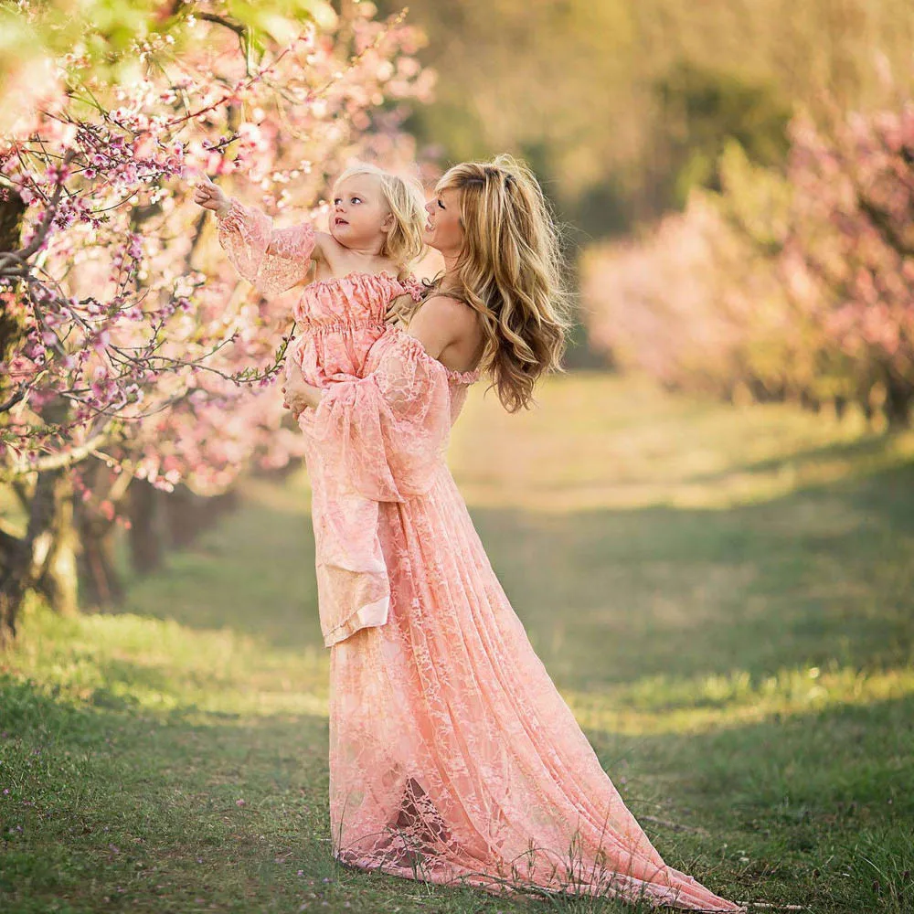 Maternity Lace Dresses Women Sexy Off Shoulder Long Sleeve Elegant Dress Pregnancy Dress Photography Robe Grossesse One Size