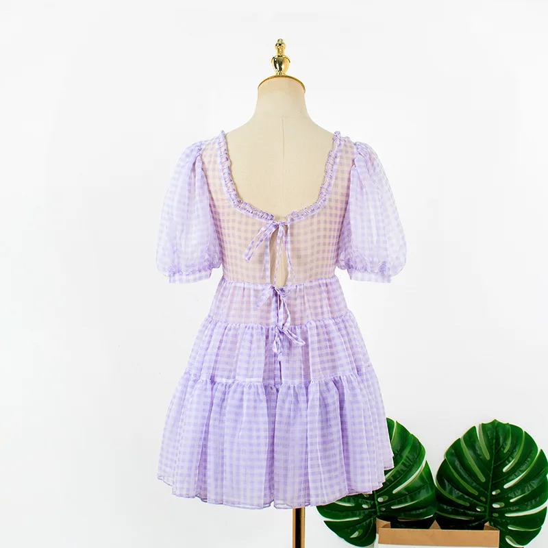 

Kpop Korean Celebrity ROSE Summer Square Neck Sexy Puff Short Sleeve Mini Dress Women High Waist Loose A Line Chiffon Dresses