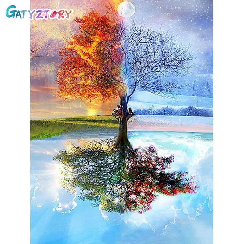 

GATYZTORY Cross Stitch Embroidery Tree Scenery Cotton Thread Painting Landscape Home Decoration DIY Needlework Kits