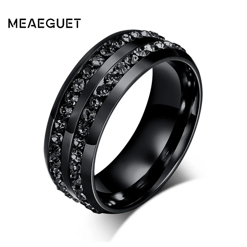 Крутые черные двухрядные кольца с кристаллами модные мужские ювелирные изделия