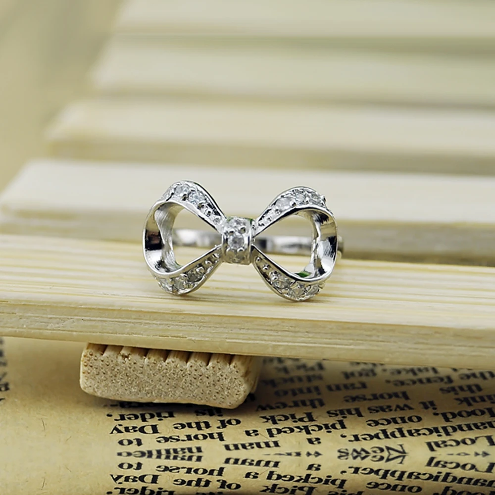 925 Sterling Silver Jewelry Korean Version of The Simple Fashion Shiny Zircon Bow Ring for Women Female Charming | Украшения и