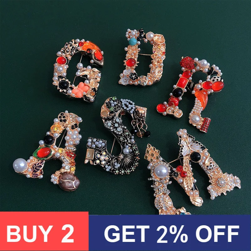 

Pearl Letter Brooch Initial Alphabet Rhinestone Brooches for Women Engagement Wedding Dress Jewelry Anniversary Gift