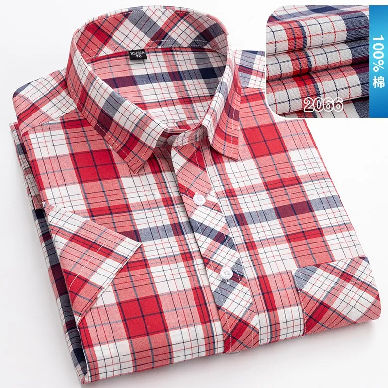 

100% Cotton New Arrival High Quality Summer Thin Plaid Loose Short Sleeve Casual Dress Shirts Plus Size M L XL -4XL5X6XL 7XL 8XL