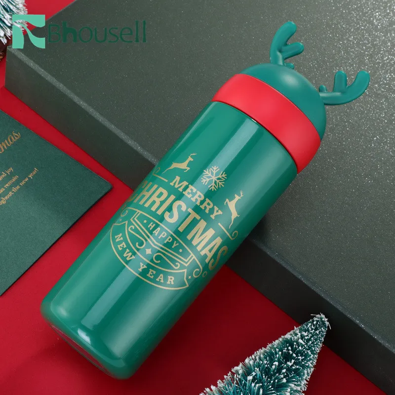 Winter New Year Christmas Thermos Tealarge 500ml Double Stainless Capacity Cute Deer Thermal Mug with Cover Office Coffee Cup | Дом и сад