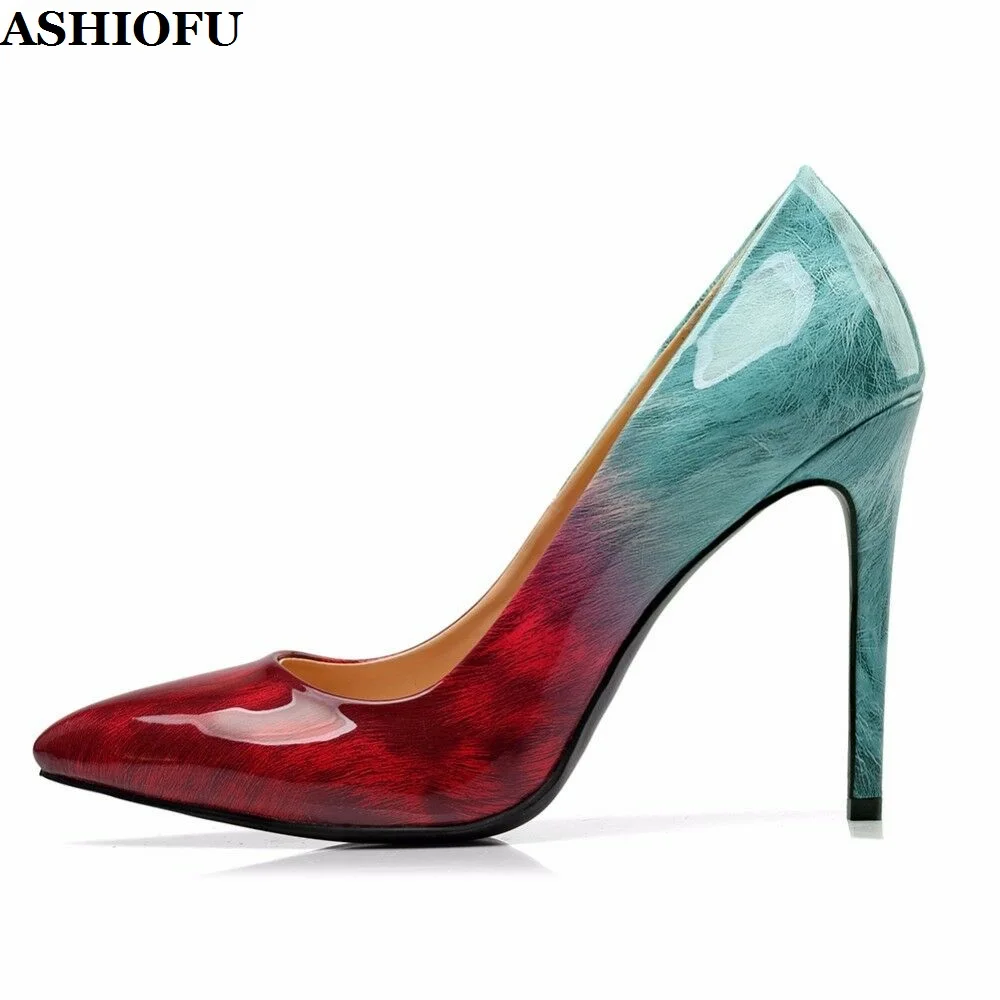 

ASHIOUF New Arrival Real Photos Ladies High Heel Pumps Gradient Patent Leather Party Dress Shoes Slip-on Evening Fashion Shoes