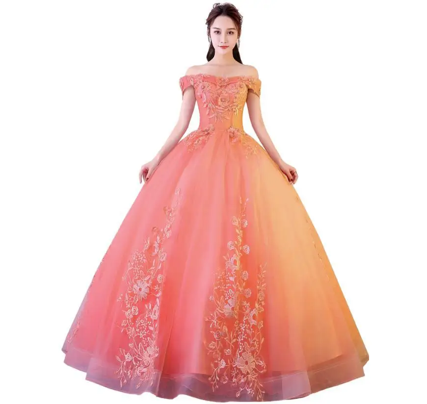 Розовые бальные платья Милая Тюль с кружевным жемчугом Vestidos De 15 Anos сладкий 16 платья Бальные вниз платья выпускного вечера - Цвет: Оранжевый