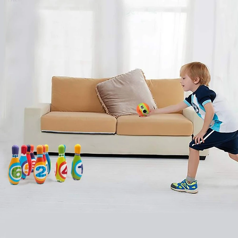 

Kids Foam Bowling Set 10 Indoor Colorful Soft Pins 2 Bowling Balls Toddlers Toys Printed with Number Sport Gift for Baby Boys