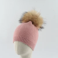 winter hat pompom boy girl angora knit beanie real raccoon fur autumn warm outdoor skiing accessory for baby toddlers