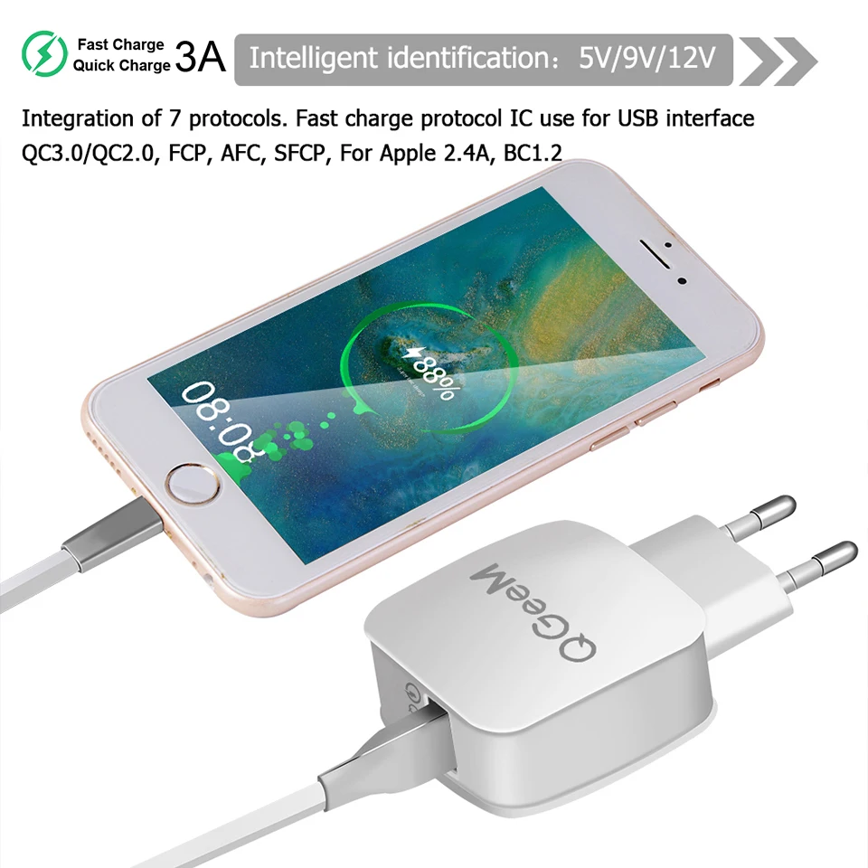 QGEEM QC 3,0 USB зарядное устройство Quick Charge 3,0 зарядное устройство для телефона для iPhone EU US Plug 12 В адаптер быстрое зарядное устройство для huawei samsung Xiaomi