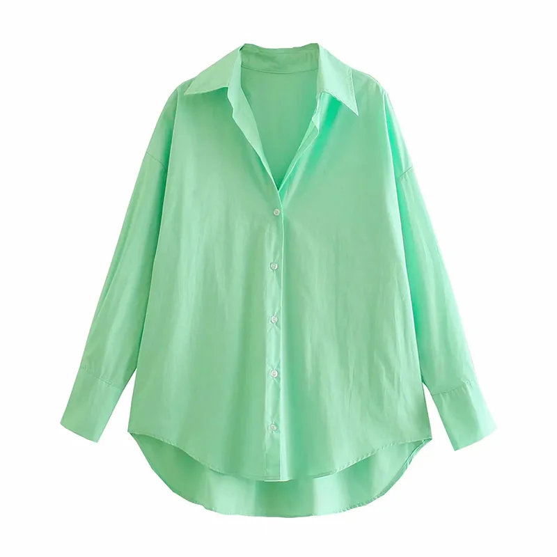 

MosiMolly Chic Fruit Green Blouses Shirt Tops Women Oversize Cotton Blouses 2021 Loose Style Shirt Tops