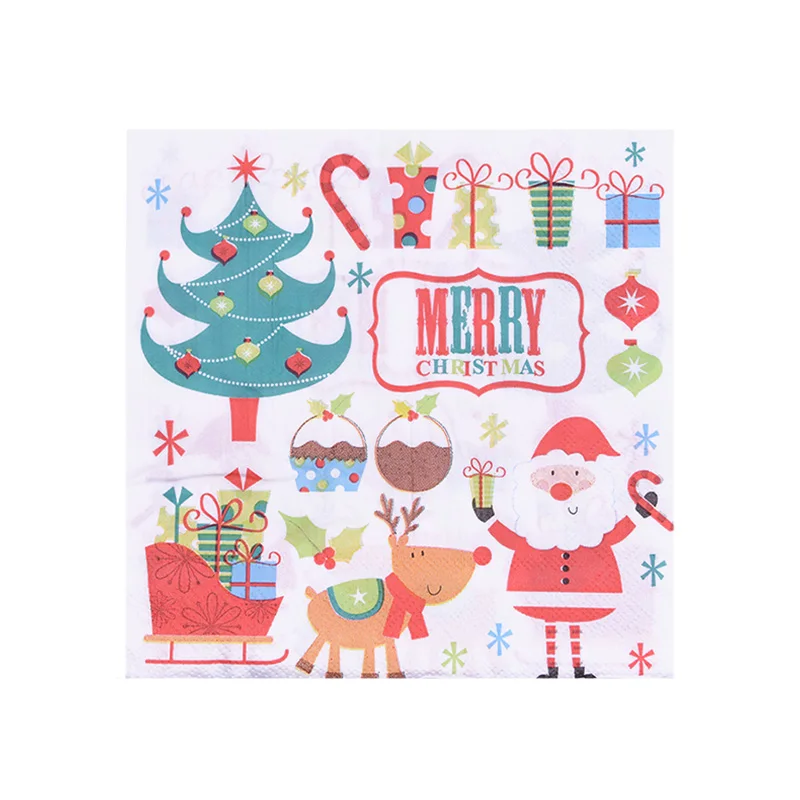 20Pcs napkin B01 1/20 шт Рождественская одноразовая пластиковая скатерть Рождественская скатерть с рождественским декором для стола Новогодний ужин - Цвет: 20Pcs napkin B01