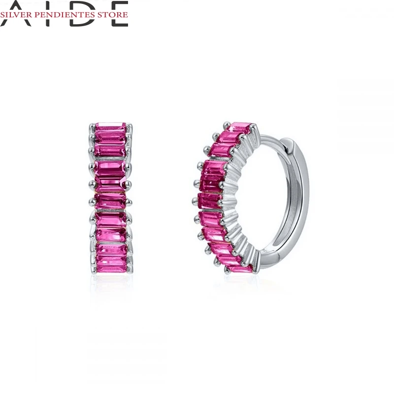 

AIDE 925 Sterling Silver Round Hoop Earrings Women Green Blue Circle Earrings 2021 Trend Small Gold Jewelry Pendientes Mujer
