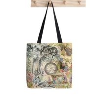 shopper cheshire alice in wonderland printed tote bag women harajuku shopper handbag girl shoulder shopping bag lady canvas bag