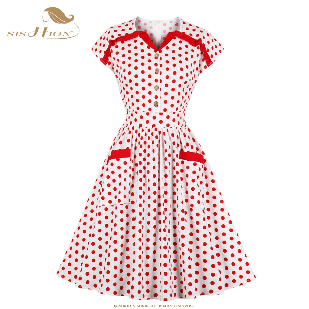 Женское хлопковое платье в горошек SISHION, винтажное свободное платье с карманами в стиле 50-60-х годов, модель VD2187 на лето, 2021