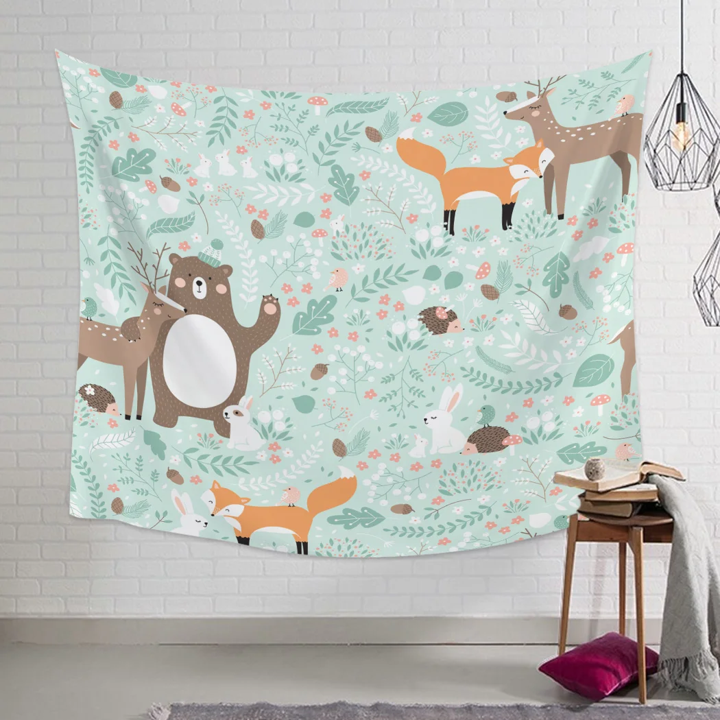 Гобелен с изображением лесных животных медведя оленя лисы кролика птицы