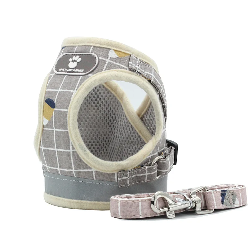 

Plaid Pet Harness and Leash Set Vest Dog Harness Reflective Leash