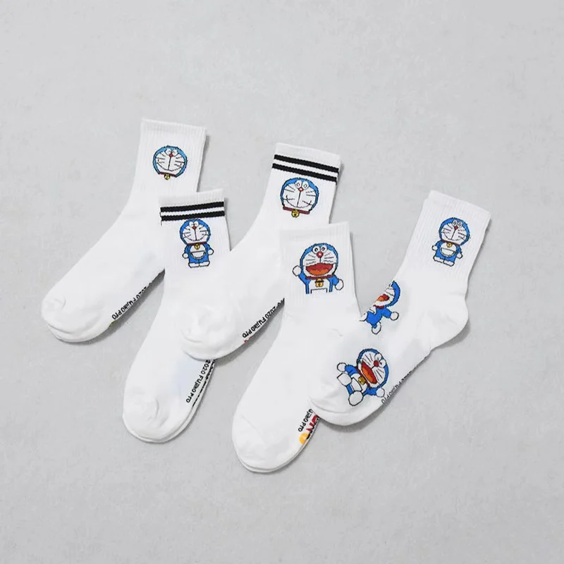 

5 пар/штука, женские носки до середины икры, с мультяшными животными, Дораэмон, Осень-зима 2021