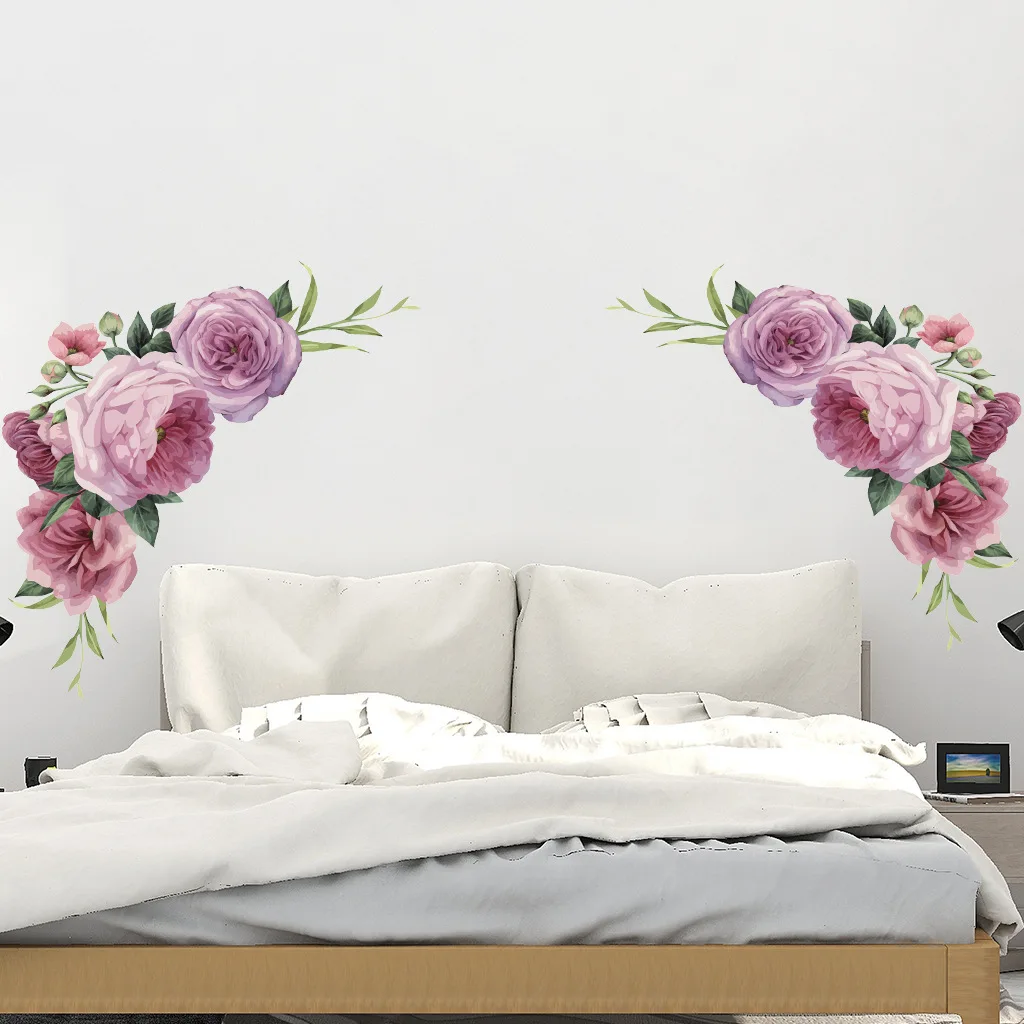 

New Peony Green Leaf Self-adhesive Environmental Protection Wall Stickers Living Room Bedroom Removable Decorative Painting