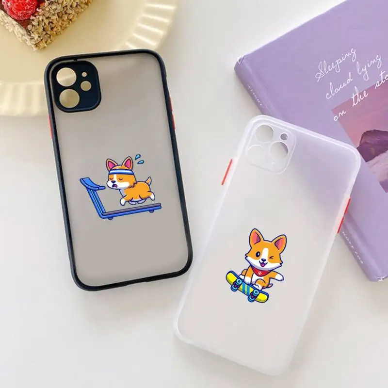 

Cute Corgi Dog Running Jumping Phone Case for iPhone 13 12 XS 11 pro max mini se2020 7 8 plus X XR matte transparent shell