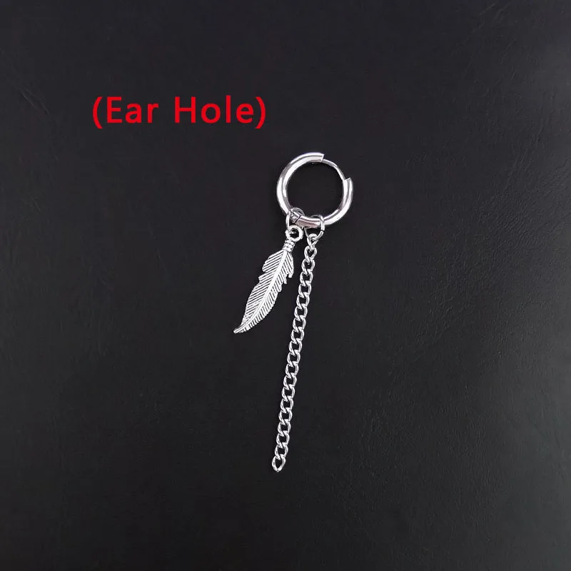 5 Ear Hole Серьги в стиле панк из нержавеющей стали, зажим для женщин и мужчин, перо, лезвие, крест конус кисточка, цепочка, подвеска для мальчиков и девочек, рок, хип-хоп серьги-гвоздики - Окраска металла: 5 Ear Hole