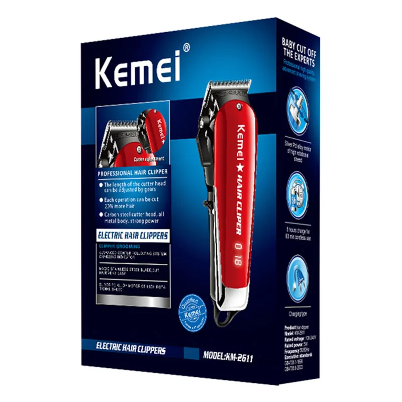 Kemei профессиональный беспроводной триммер для волос Машинка для стрижки волос для мужчин ЖК-дисплей триммер для бороды