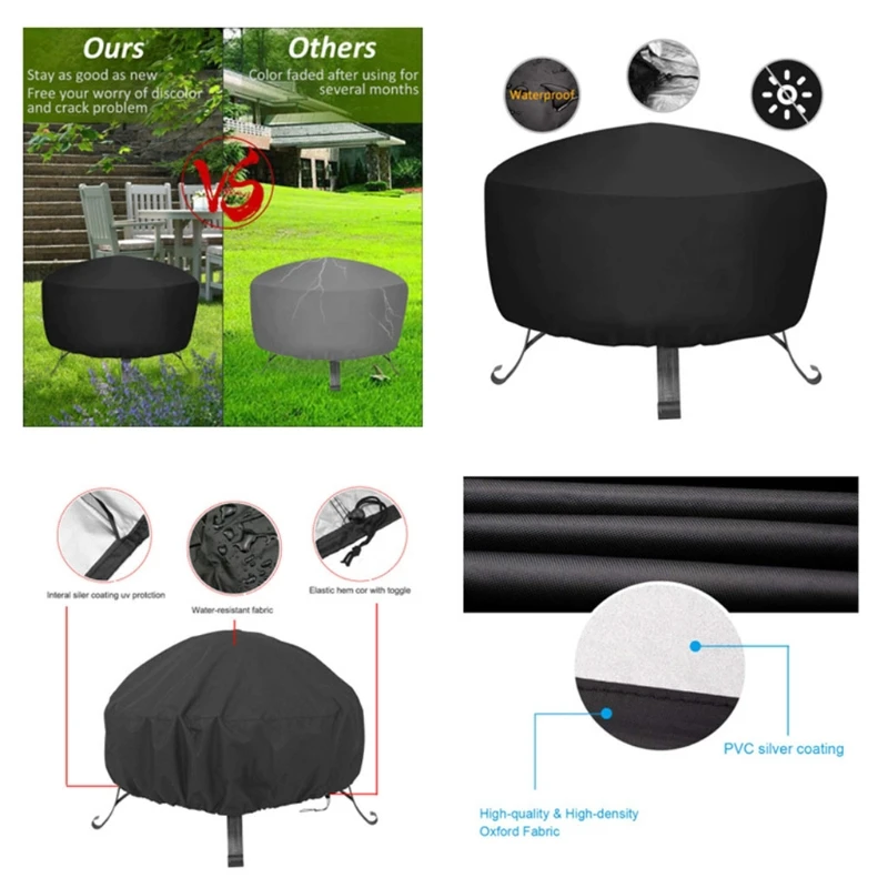 

Black Round Outdoor Barbecue Dust Cover Waterproof Durable Extra Sun Protection UV Resistant Practical Household Daily Necessiti