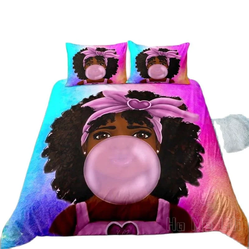 

Black Bubble Gum Bedding Set Magic Art Cute African American Girl Printed By Ho Me Lili Duvet Cover Kids Bedroom Decor