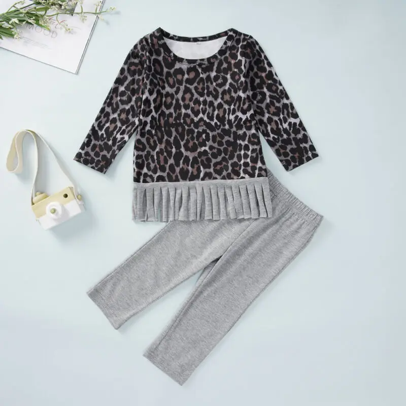Комплект одежды из 2 предметов для маленьких девочек Футболка с леопардовым