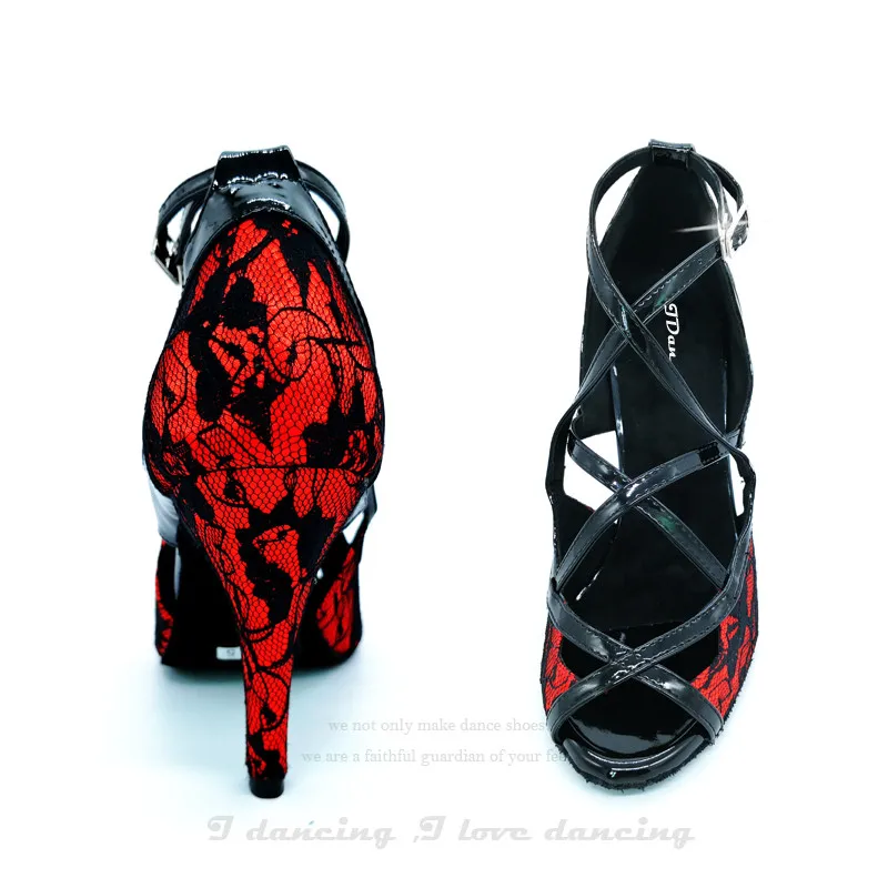 Latin Dance Shoes Women Salsa Dancing Shoes Sandals Ballroomo Sneakers Ladies Spike Heel Red Flower JuseDanc