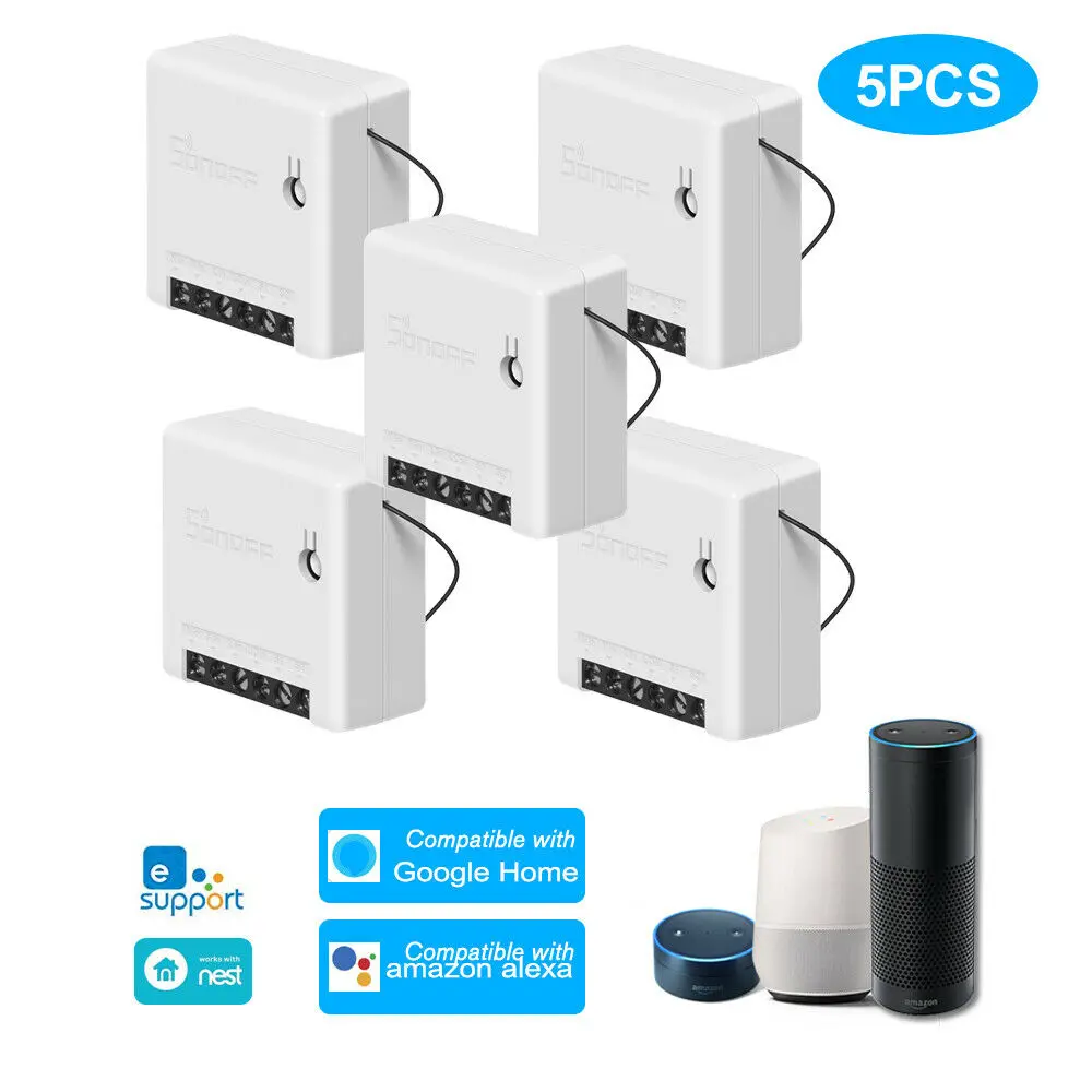 5 pcs SONOFF мини Wifi умный переключатель модуль 110-240 в контрольный Лер светильник с таймером переключатель голосового управления работа с Amazon Alexa Google Home - Комплект: 5 pcs
