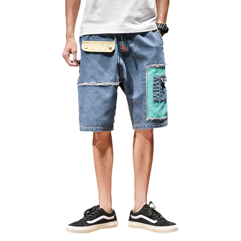 

2021 Summer Patchwork Mens Jeans Shorts Multi-pocket Casual Hip Hop Men Short Pants Streetwear Mens Military Cargo Shorts
