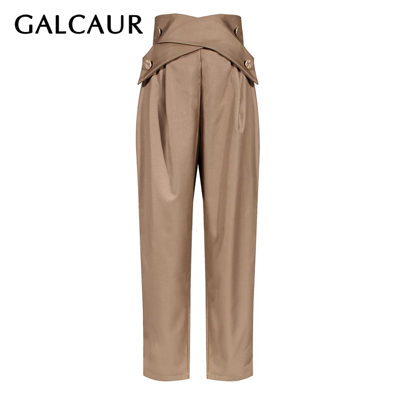 

Женские прямые брюки GALCAUR, повседневные свободные широкие брюки с высокой талией и перекрестной шнуровкой, осенняя одежда 2020