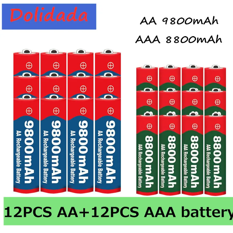 Фото 2020 Новый 1 5 V AA 9800 мА/ч + в AAA 8800 мАч Alkaline1.5V Перезаряжаемые Батарея для часы игрушки