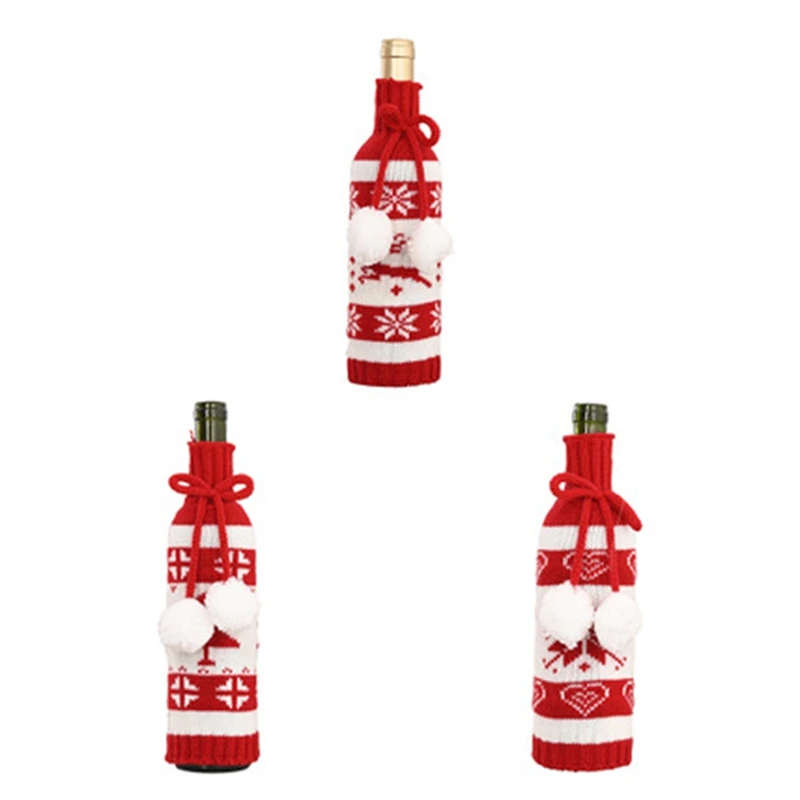 

Набор из 3 предметов, Рождественский вязаный двойной шар, охладитель для винных бутылок, сумка для винных бутылок, охладитель для винных бут...