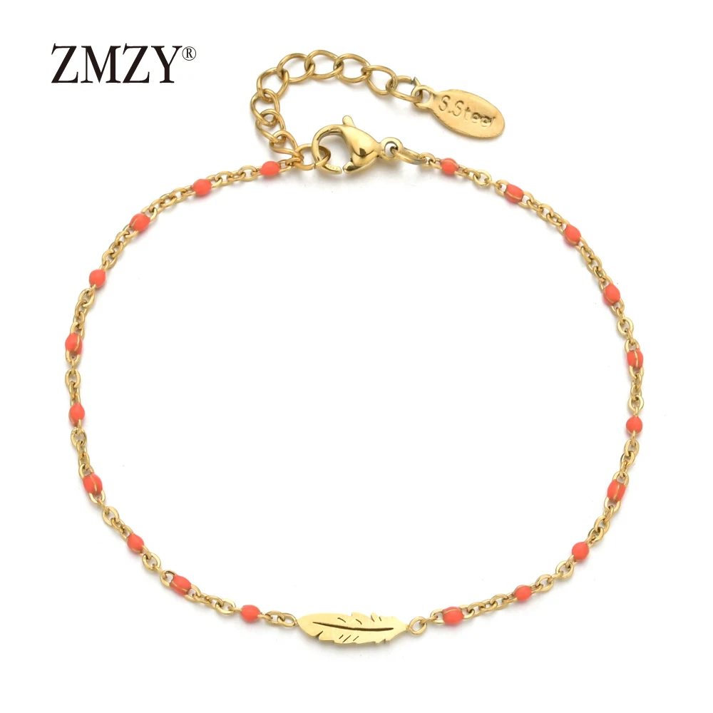 orange ZMZY минимализм Bijoux Тонкий готический винтажный браслет с перьями для женщин очаровательный из нержавеющей стали цепочка ювелирные изделия подарок для девочек mujer pulseras - Окраска металла: orange