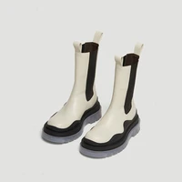 mumani woman%e2%80%98s chelsea boots white genuine leather round toe new 2021 autumn winter ankle boots high heel black platform shoe