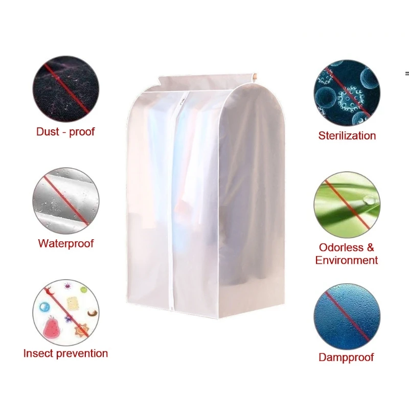 

Large Capacity Translucent Clothes Cover Protector Dustproof Hanging Clothing Storage Bag with Full Zipper Waterproof Breathable