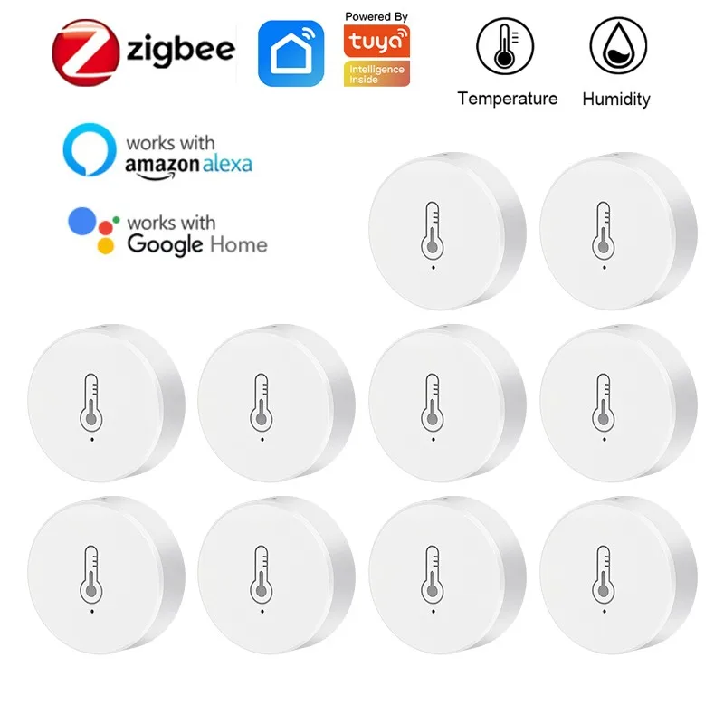 

Смарт-датчик температуры и влажности Tuya ZigBee 3,0, 10 шт., питание от аккумулятора, безопасность с приложением Tuya Smart Life, Alexa, Google Home