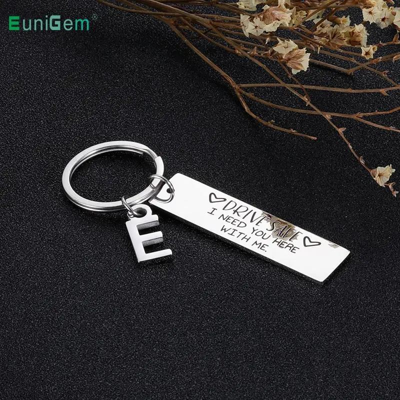 

Drive Safe Handsome I Love You Couples Keychain Engraved Car Key Chains Lettering A-Z Keyrings Husband Boyfriend Birthday Gift