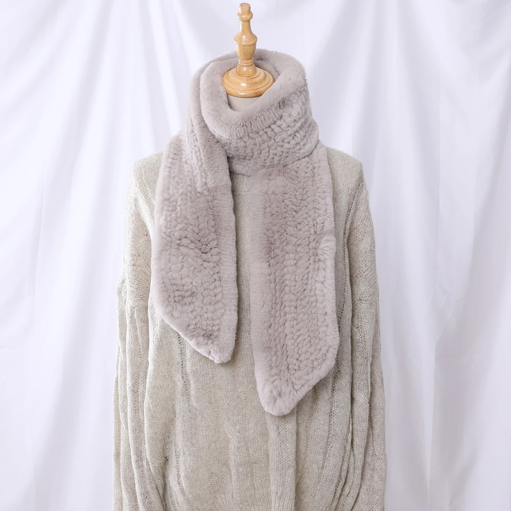 Женский вязаный шарф из натурального меха кролика Рекс зимний хомут ручной вязки