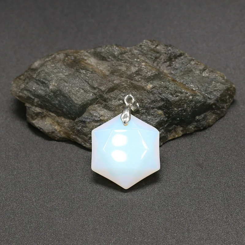 

New Natural Stone Pendant Polygonal White Turquoises Faceted Pendant Necklace for DIY Jewelry Best Birthday Gift Size 25x28mm