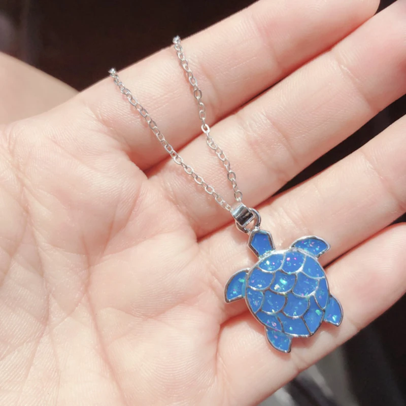 Креативные женские ожерелья с подвеской в виде черепахи синего кристалла
