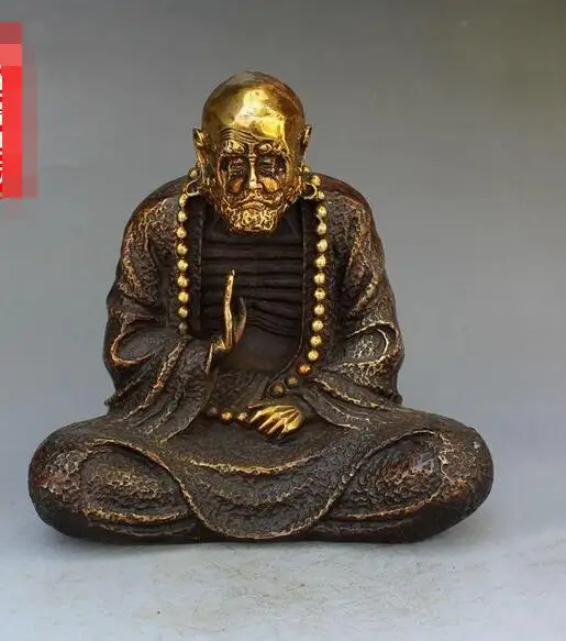 

Китайская старинная бронзовая позолоченная статуя Будды Arhat Damo Bodhidharma Dharma