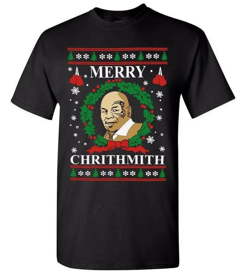 Рождественская футболка с надписью Merry Chrithmith смешная хлопковая коротким рукавом