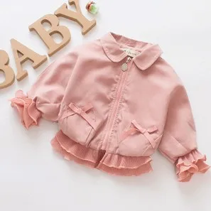 Детская куртка на молнии с длинным рукавом и оборками | одежда обувь