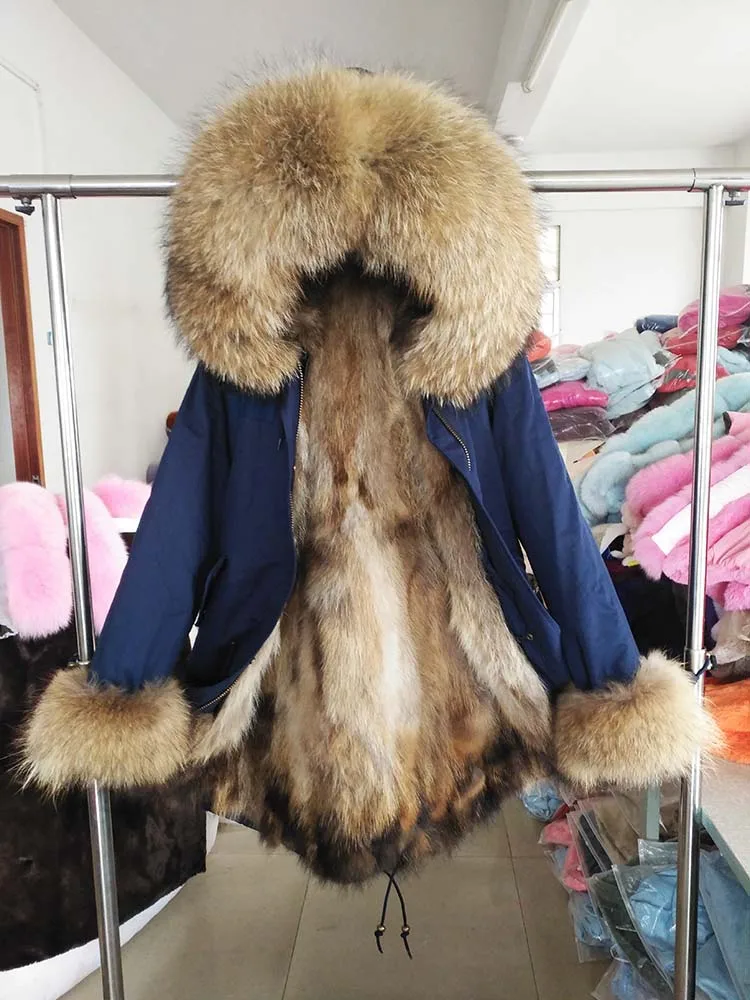 Зимняя куртка для мужчин, Толстая теплая парка с капюшоном, Брендовые куртки с мехом енота и пальто с мехом енота, меховым воротником, зимнее длинное пальто