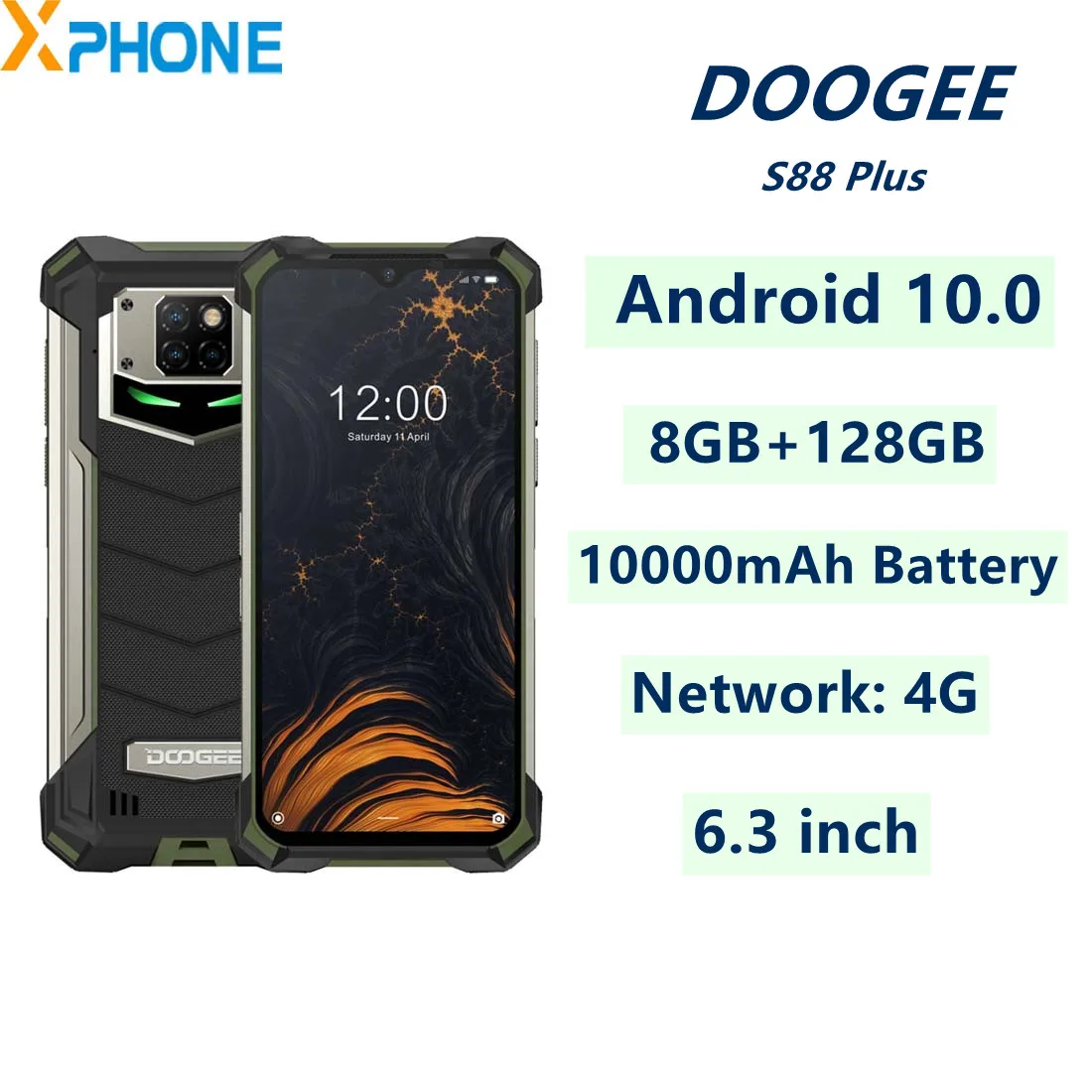 DOOGEE S88 плюс прочный телефон 8 Гб 128 6 3 дюймов Android 10 0 отпечатков пальцев (Fingerprint ID