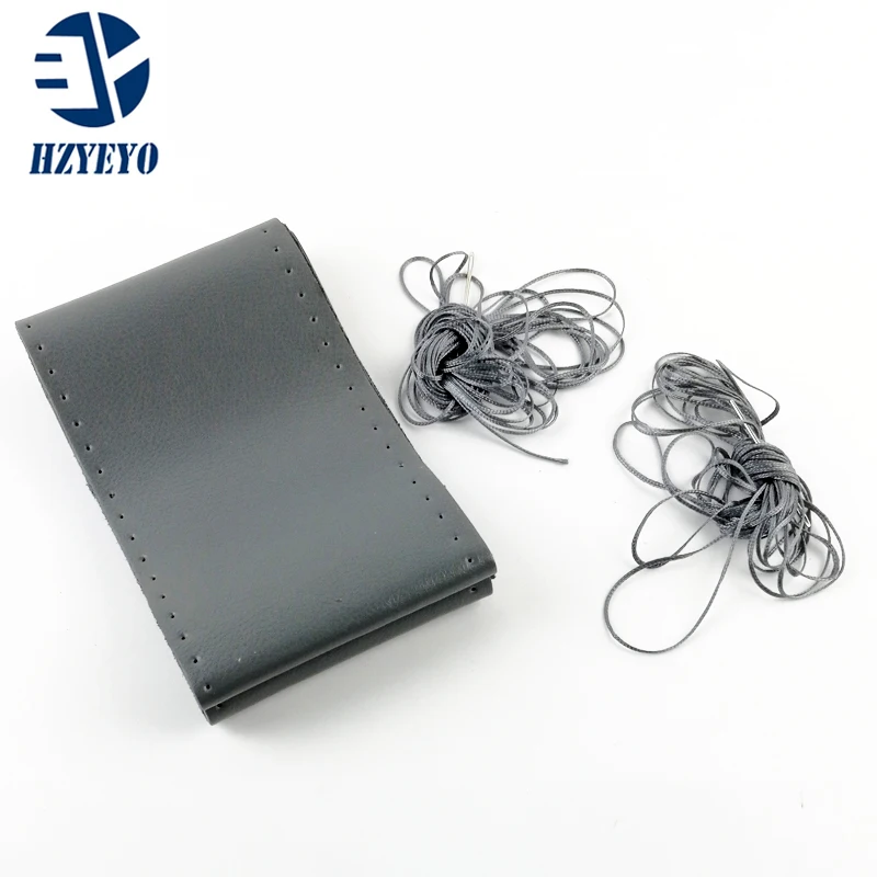 1 шт. Натуральная Воловья кожа кожаное рулевое колесо Ручное шитье голубой серый